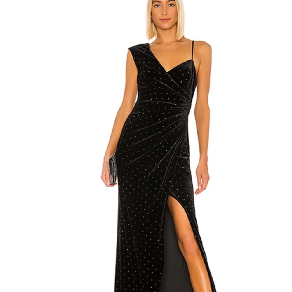 BCBGMAXAZRIA Velvet Asymmetrical Shoulder Evening Gown size L